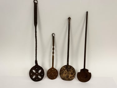 LOT OF FOUR FORGED IRON EARLY KITCHEN IMPLEMENTS