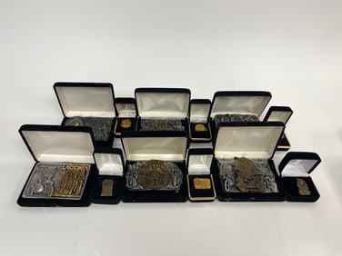 GROUPING OF MOTORCYCLE RELATED BELT BUCKLES AND PINS