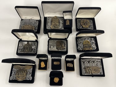 GROUPING OF MOTORCYCLE RELATED BELT BUCKLES AND PINS