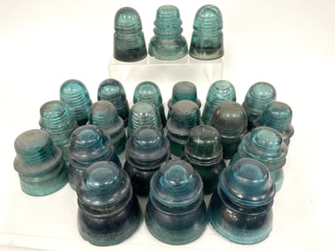 GROUPING OF BLUE GLASS INSULATORS