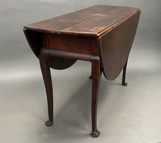 QUEEN ANNE DROP LEAF DINING TABLE IN ORIGINAL BROWN PAINT