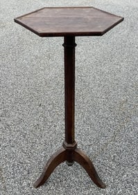 19TH C TALL PEDESTAL STAND WITH TRAY TOP AND QUEEN ANNE LEGS OAK ORIGINAL SURFACE C.1840