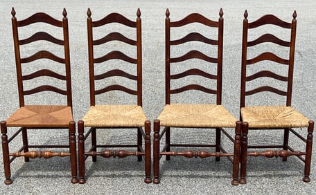 SET OF 4 19TH C PA LADDERBACK SIDE CHAIRS IN OLD SURFACE
