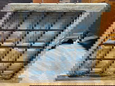 FORGED IRON WINDOW GRATE W/ INTERIOR WOODEN SHUTTER