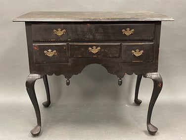CONNECTICUT  PERIOD QUEEN ANNE LOWBOY IN OLD BLACK VARNISH