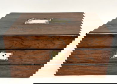 19TH C DECORATED LAP DESK / BOX WITH INKWELLS