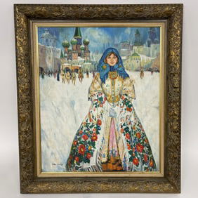 O/C PAINTING OF A RUSSIAN GIRL IN THE SQUARE