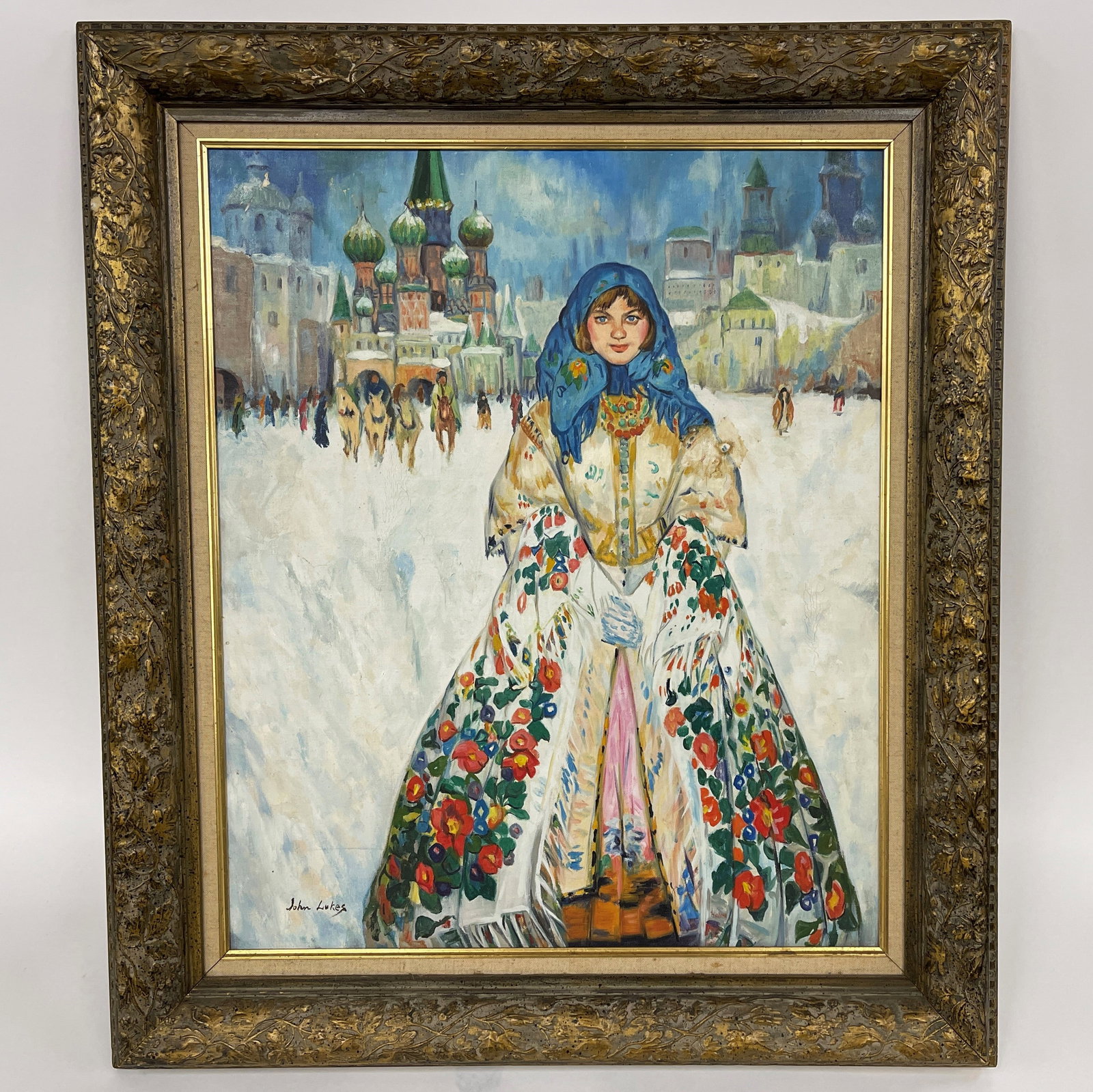 O/C PAINTING OF A RUSSIAN GIRL IN THE SQUARE: O/C PAINTING OF A RUSSIAN GIRL IN THE SQUARE 26" X 24"