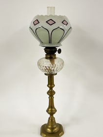 19TH C OIL LAMP WITH GLASS SHADE