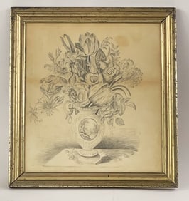 EARLY DRAWING CHARCOAL IN GOLD GILT FRAME