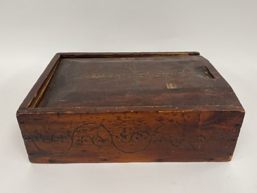 EARLY SLIDE BOX , CARVED WITH THE TREE OF LIFE 12" X 16" X 5"