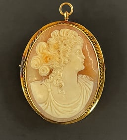 19TH CAMEO BROOCH MARKED 10K