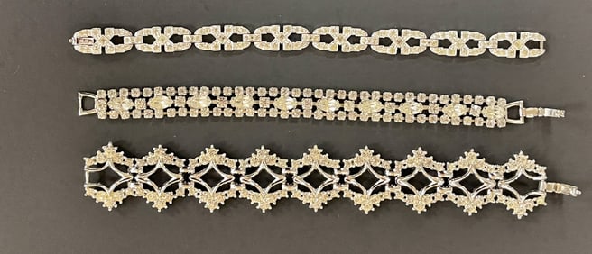 THREE SILVER BRACELET 7" EACH , COSTUME