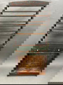 19TH C GREEN SHELF / CUPBOARD