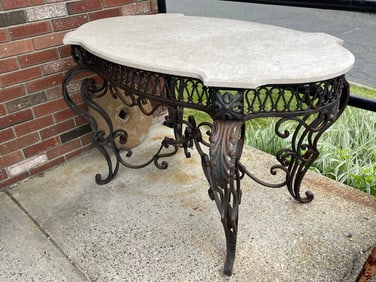 MARBLE TOP TABLE , TURTLE MARBLE , IRON BASE