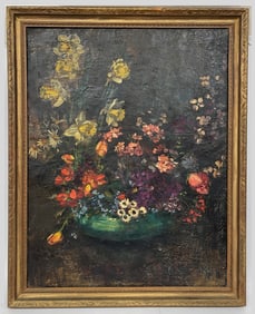 ABSTRACT PAINTING OF FLOWERS SIGNED LR