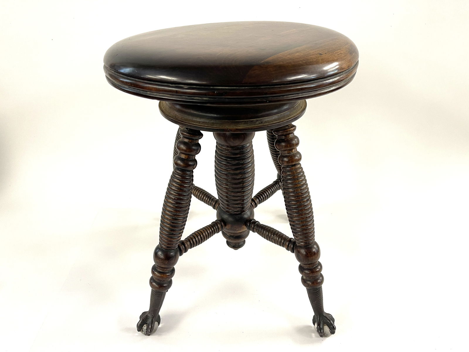 ADJUSTABLE PIANO STOOL , GLASS BALL AND CLAW FEET (1 of 3)