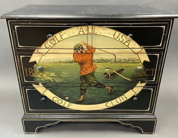 THREE DRAWER GOLF DECORATED CHEST