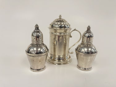 THREE STERLING SILVER ITEMS SHAKERS
