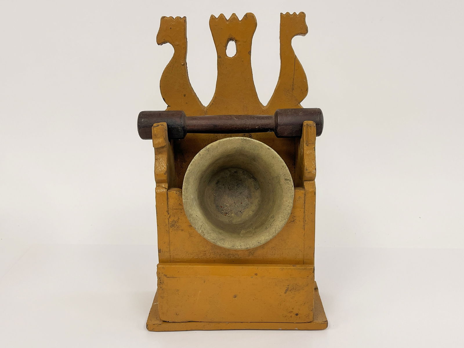 SINGLE DRAWER MORTAR RACK W/ BRASS MORTAR & PESTLE IN PUMPKIN PAIN (1 of 4)