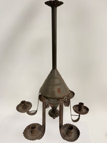 UNUSUAL SAND WEIGHTED SHEET IRON CHANDELIER W/ 6 REMOVABLE ARMS