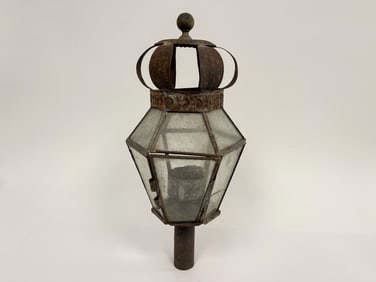 NEAT 6 SIDED SHEET IRON OR TIN PARADE LANTERN W/ BRASS FINIAL