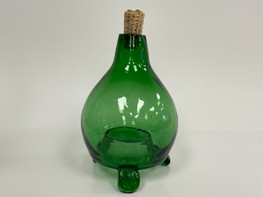 BLOWN GREEN GLASS FOOTED FLY TRAP