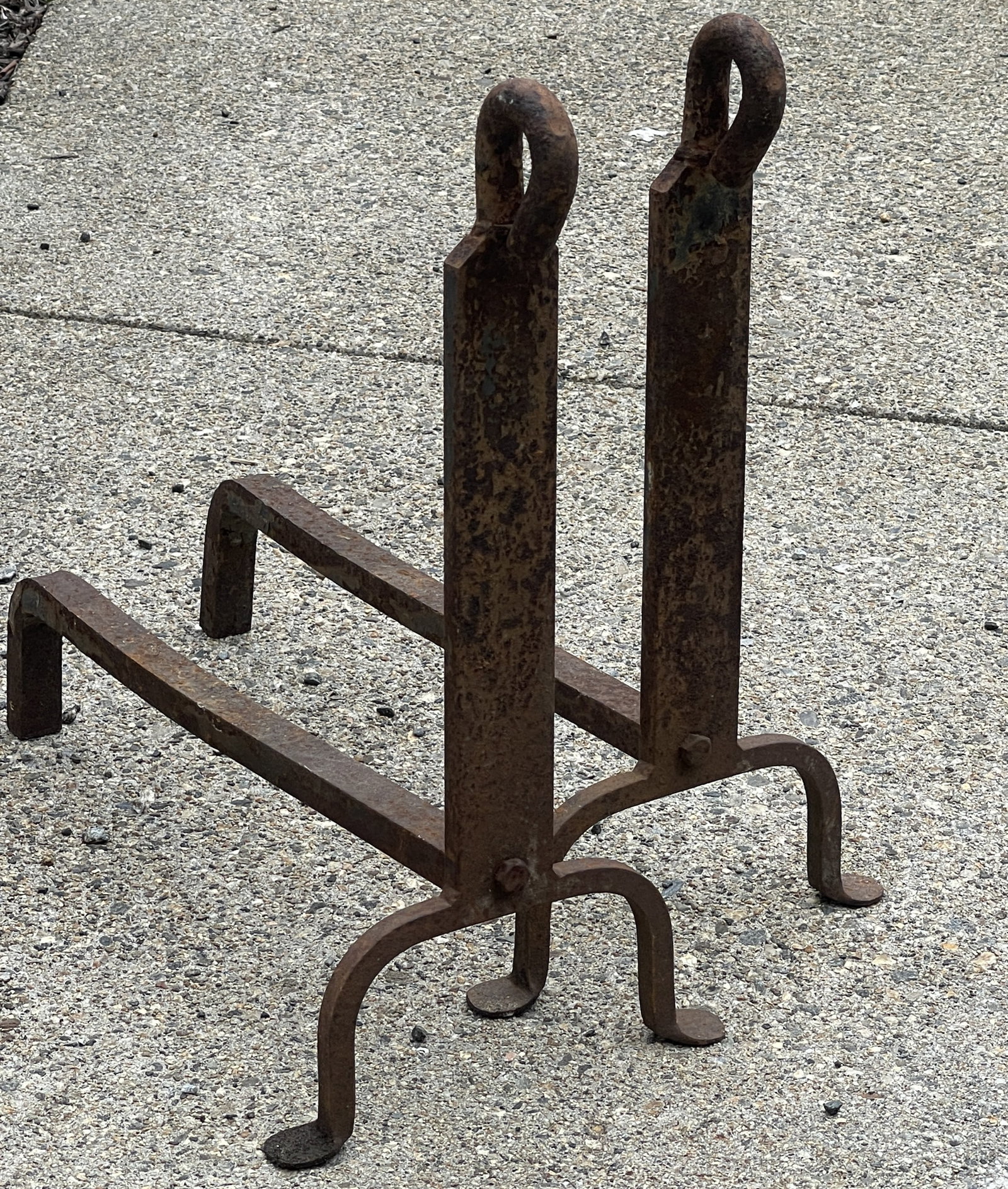 18TH C IRON ANDIRONS: 18TH C IRON ANDIRONS 18" X 18"
