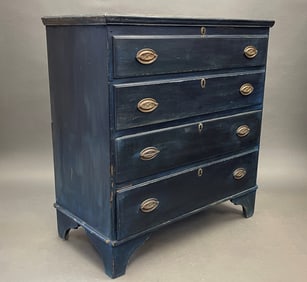 BLUE TWO DRAWER BLANKET CHEST WITH SNIPE HINGES