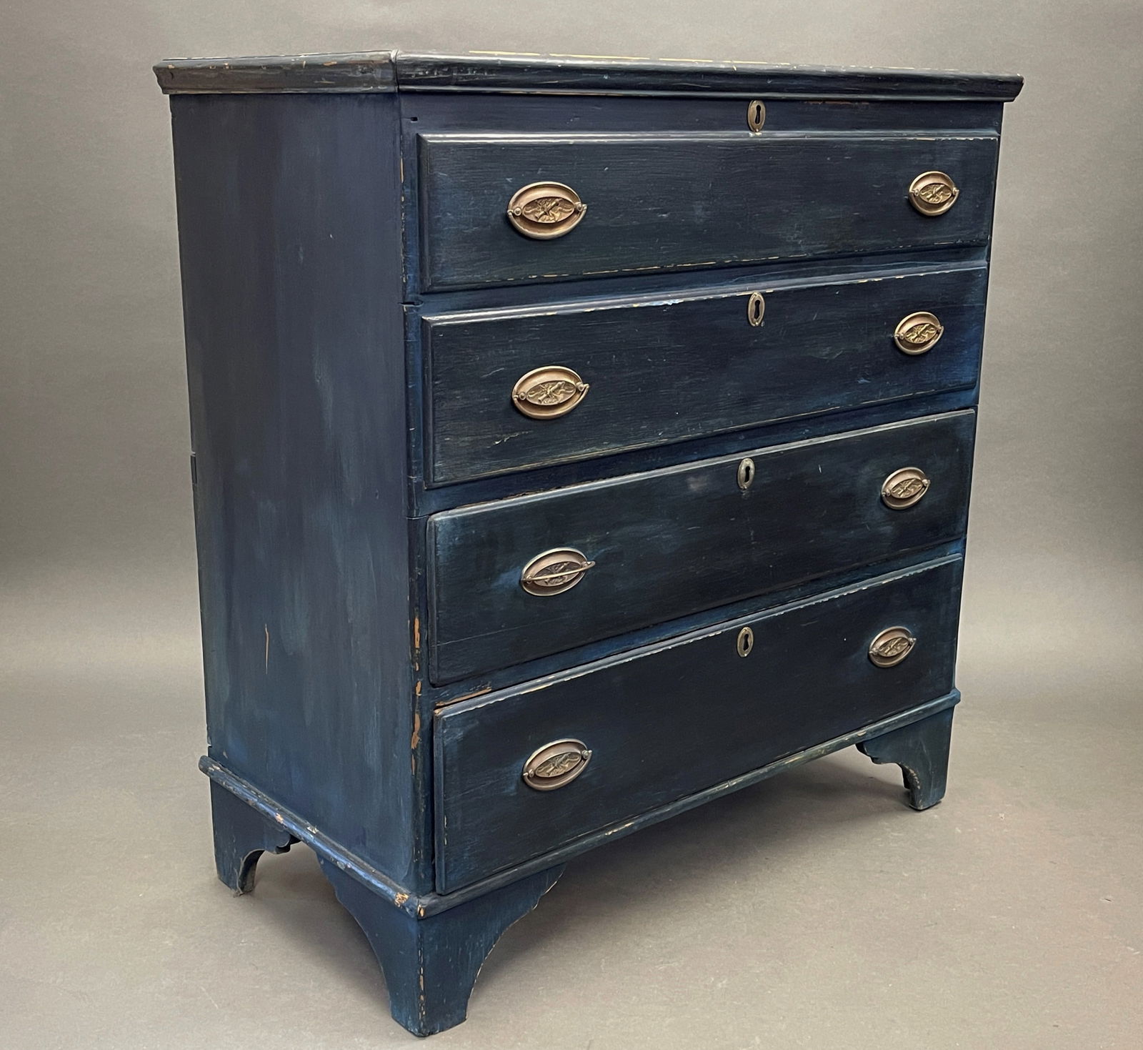 BLUE TWO DRAWER BLANKET CHEST WITH SNIPE HINGES (1 of 7)