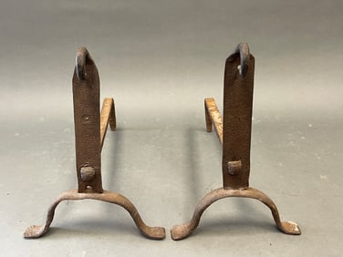 18TH C , PAIR OF WROUGHT IRON ANDIRONS