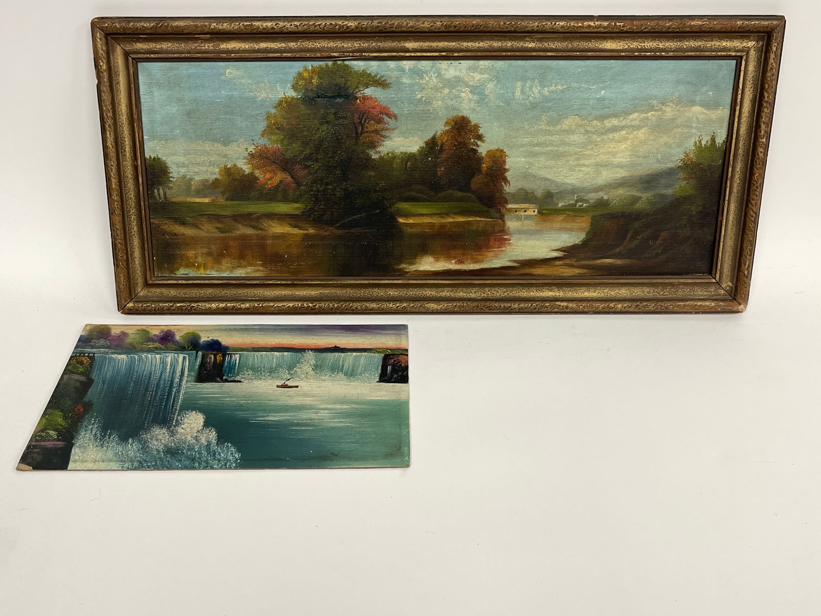 TWO FOLK ART PAINTINGS LANDSCAPES (1 of 3)
