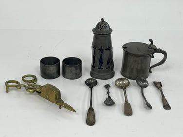 SILVER SPOONS , BRASS CANDLE SNUFFER