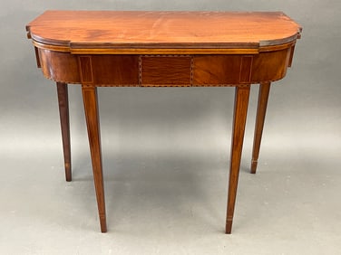 18TH C INLAID HEPPLEWHITE LIFT TOP GAME TABLE