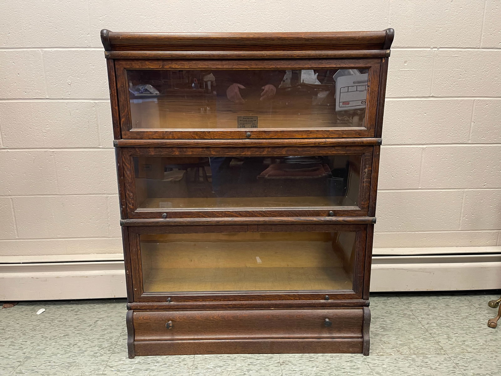 THREE STACKING OAK BOOKCASE WITH BOTTOM DRAWER (1 of 3)