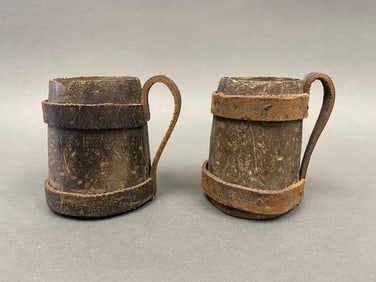 TWO WOODEN MUGS