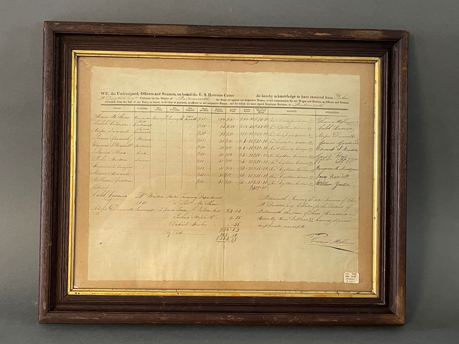 DOCUMENT OF OFFICERS AND SEAMAN ON THE SHIP , U.S. REVENUE: DOCUMENT OF OFFICERS AND SEAMAN ON THE SHIP , U.S. REVENUE