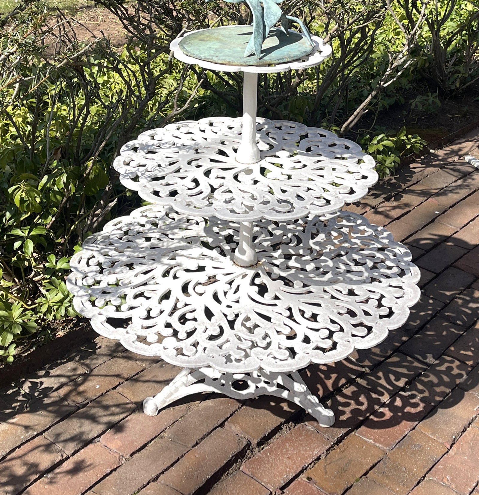 THREE TIER IRON TABLE: THREE TIER IRON TABLE 32" X 29" T