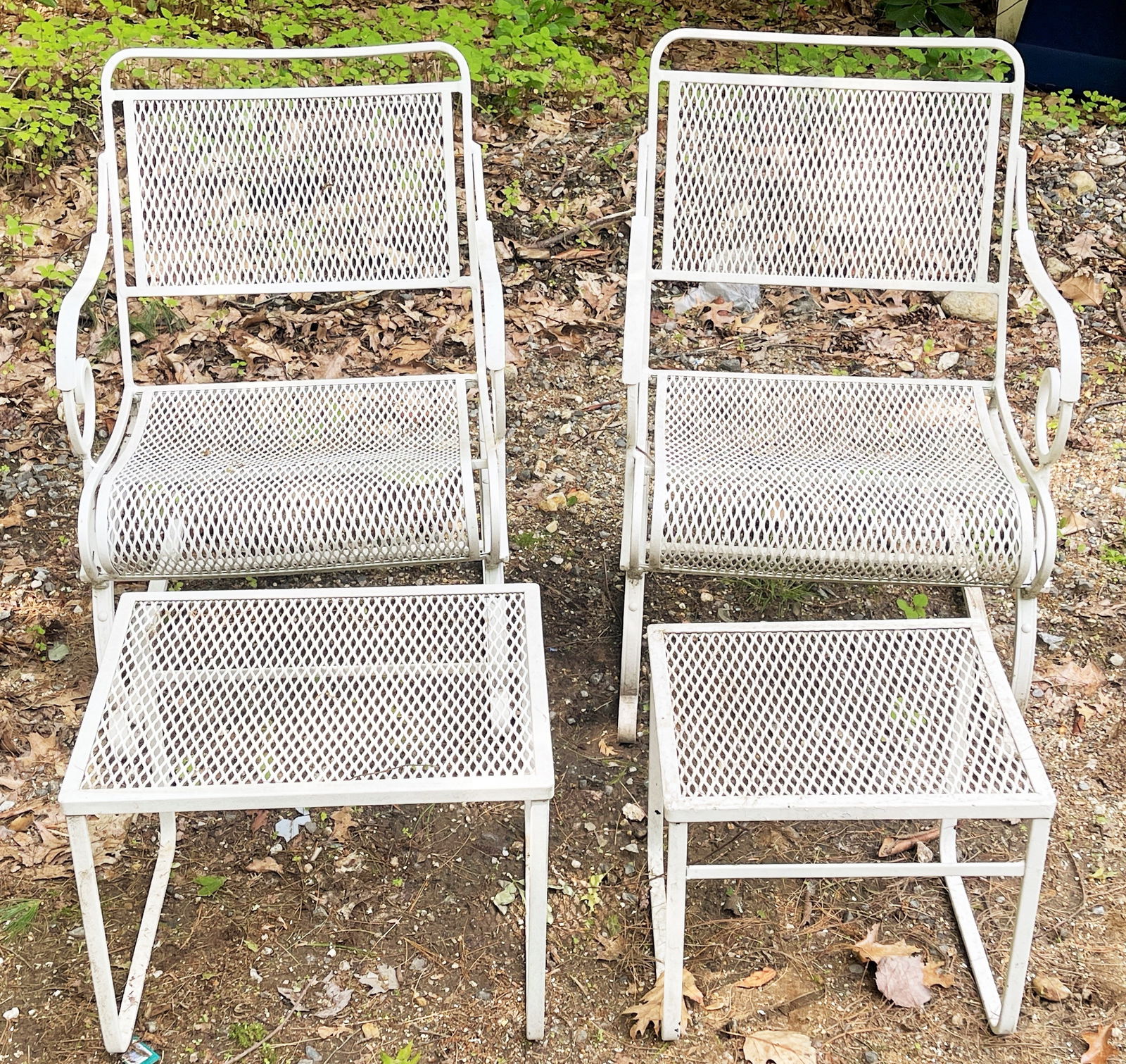 TWO IRON SIDE CHAIRS, TWO IRON TABLES (1 of 1)