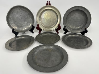 SEVEN MISC EARLY PEWTER PLATES SOME SIGNED