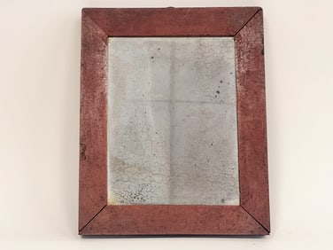 19TH C PAINTED MIRROR IN ORIGINAL RED PAINT
