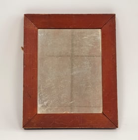 19TH C PAINTED MIRROR IN SALMON RED PAINT