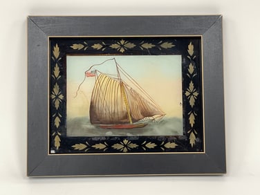 REVERSE PAINTED SAILING SHIP AMERICAN FLAG