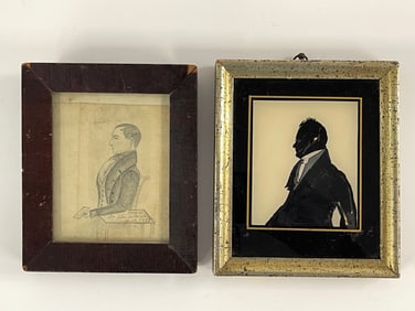 THREE MINIATURE PORTRAITS , DRAWING, REVERSE PAINTING ON GLASS