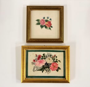 TWO SMALL HAND PAINTED FLORAL WATERCOLORS