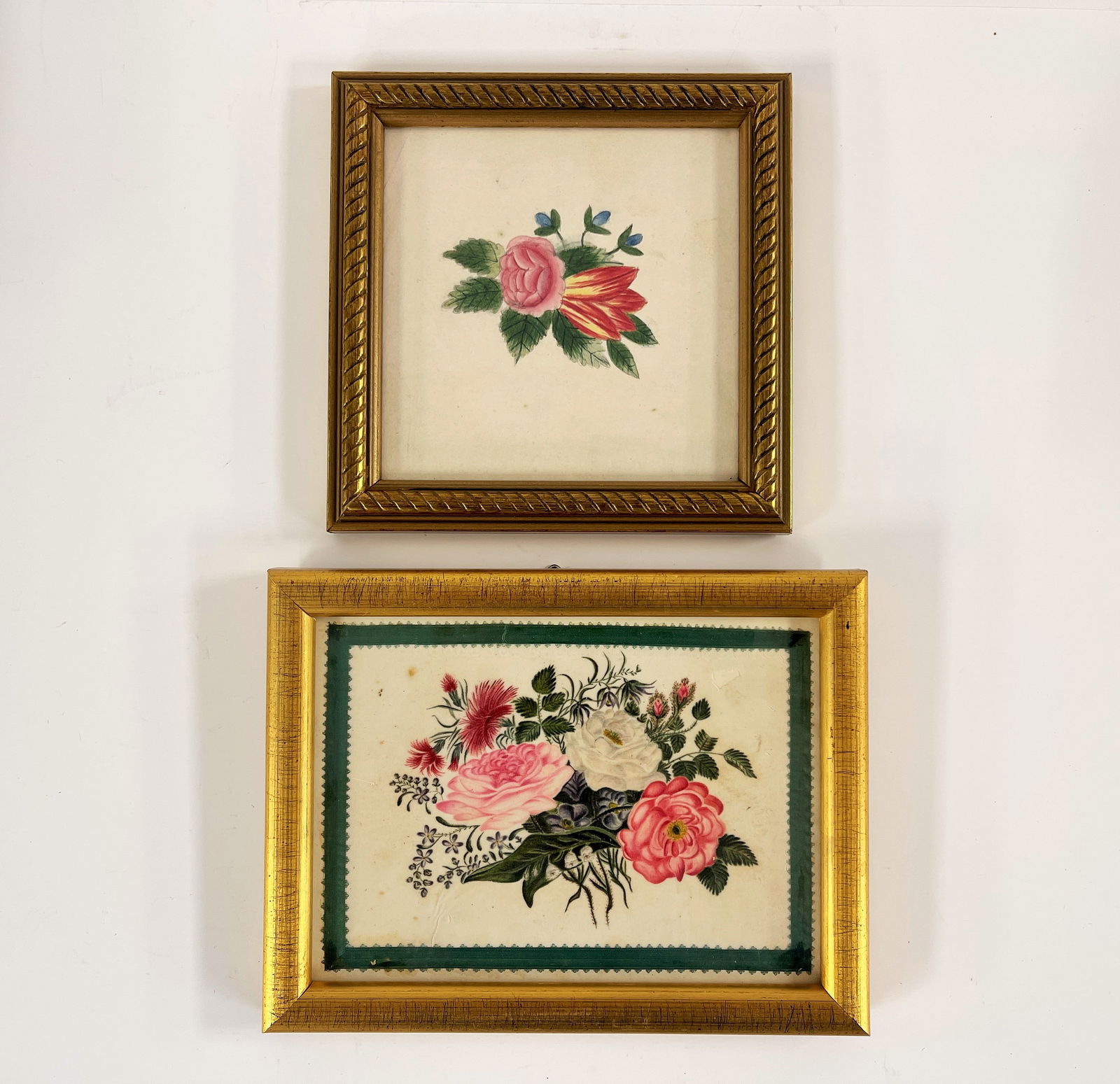 TWO SMALL HAND PAINTED FLORAL WATERCOLORS (1 of 3)