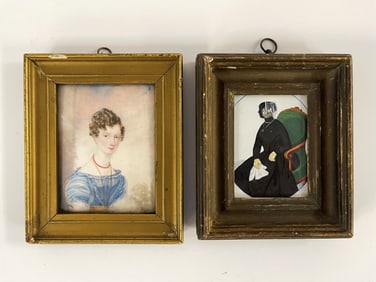 TWO MINIATURE PAINTED PORTRAITS OF LADIES