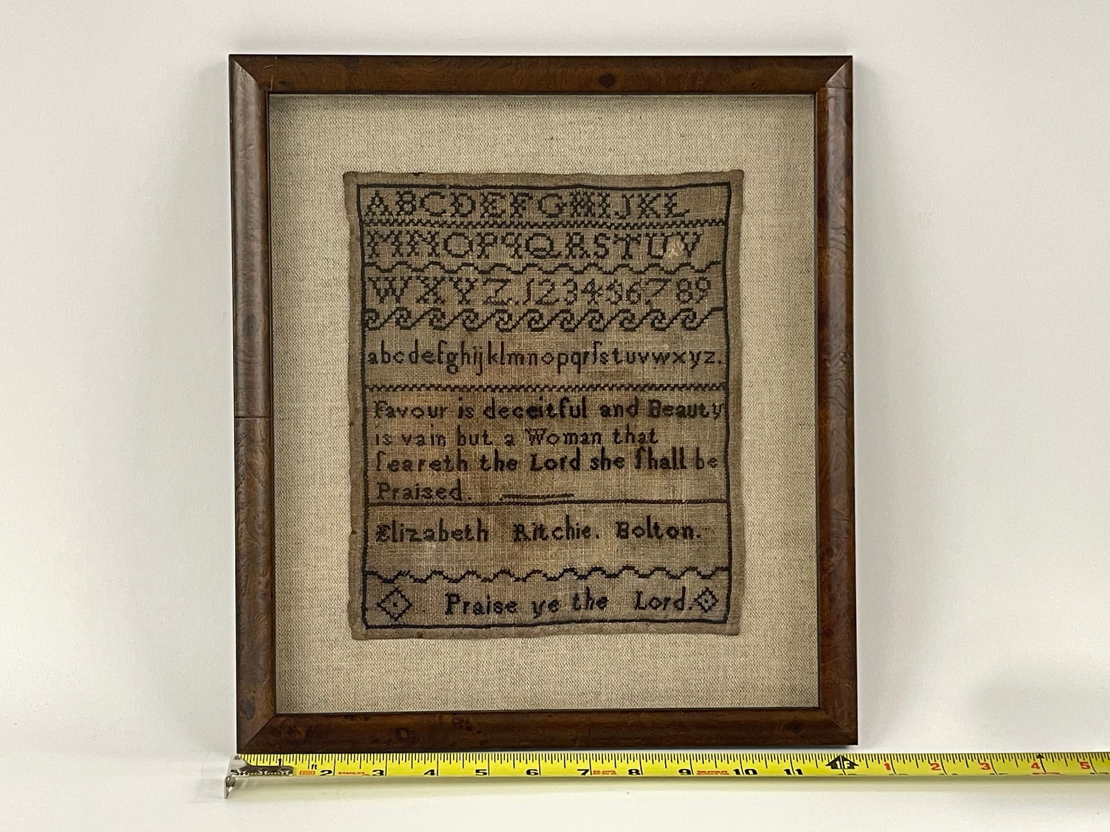 19TH C NEEDLEWORK SAMPLER , ELIZABETH RITCHIE , BOLTON (1 of 2)