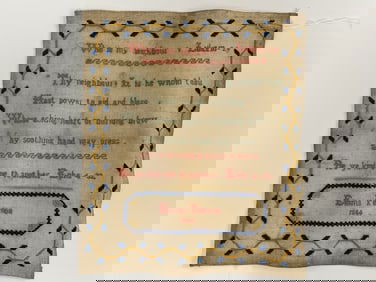 1844 EMMA PEASON NEEDLEWORK SAMPLER
