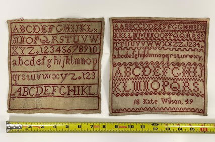 TWO NEEDLEWORK SAMPLER ON SIGNED 1849 KATE WILSON